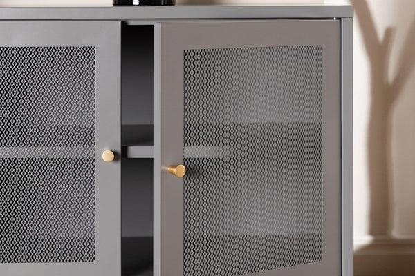 Malla Industrial Cabinet with Mesh Doors | Light Grey Modern Storage Furniture
