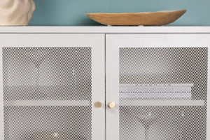 Malla Industrial Cabinet with Mesh Doors | White Modern Storage Furniture
