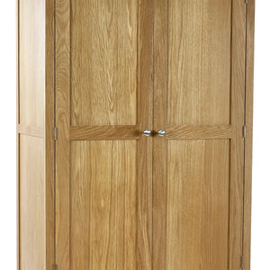 Mallory Solid Oak 2 Door 1 Drawer Wardrobe – Double Wooden Bedroom Storage with Drawer - Sleek Furniture