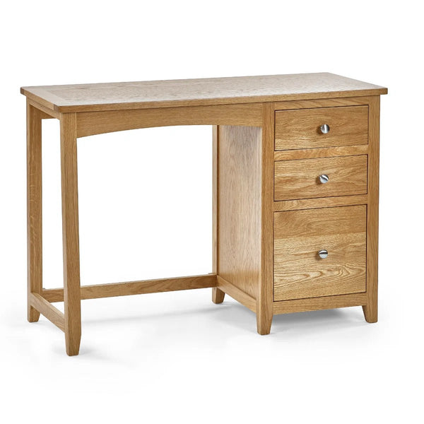 Mallory Solid Oak 3 Drawer Dressing Table with Grey Padded Stool – Oak Veneer Bedroom Vanity Set - Sleek Furniture