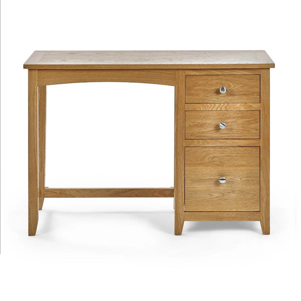 Mallory Solid Oak 3 Drawer Dressing Table with Grey Padded Stool – Oak Veneer Bedroom Vanity Set - Sleek Furniture