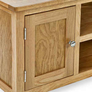 Mallory Solid Oak Widescreen TV Unit with 2 Cupboards & Open Shelves – FSC® Mix Certified - Sleek Furniture