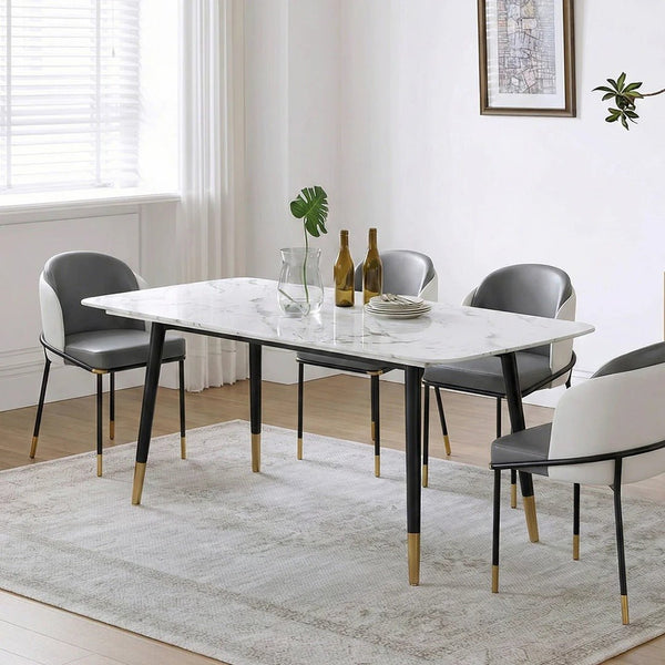 Malvern Modern Dining Table – White Sintered Stone Top with Black Painted Steel Legs, Contemporary Dining Table for 4–6 Seater Homes, Easy Assembly Kitchen & Dining Room Table - Sleek Furniture