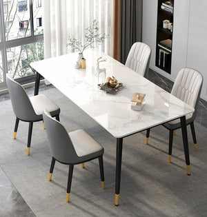 Malvern Modern Dining Table – White Sintered Stone Top with Black Painted Steel Legs, Contemporary Dining Table for 4–6 Seater Homes, Easy Assembly Kitchen & Dining Room Table - Sleek Furniture