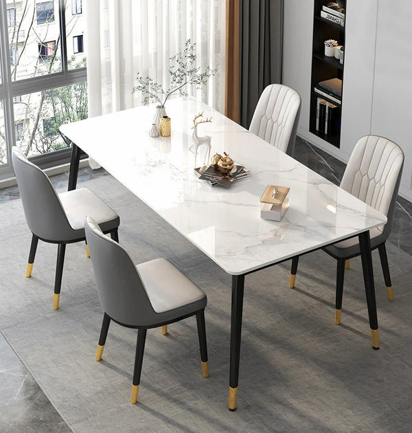 Malvern Modern Dining Table – White Sintered Stone Top with Black Painted Steel Legs, Contemporary Dining Table for 4–6 Seater Homes, Easy Assembly Kitchen & Dining Room Table - Sleek Furniture
