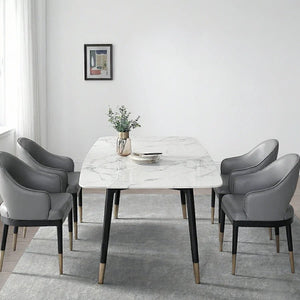 Malvern Modern Dining Table – White Sintered Stone Top with Black Painted Steel Legs, Contemporary Dining Table for 4–6 Seater Homes, Easy Assembly Kitchen & Dining Room Table - Sleek Furniture