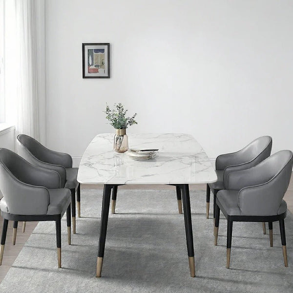 Malvern Modern Dining Table – White Sintered Stone Top with Black Painted Steel Legs, Contemporary Dining Table for 4–6 Seater Homes, Easy Assembly Kitchen & Dining Room Table - Sleek Furniture