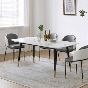 Malvern Modern Dining Table – White Sintered Stone Top with Black Painted Steel Legs, Contemporary Dining Table for 4–6 Seater Homes, Easy Assembly Kitchen & Dining Room Table - Sleek Furniture
