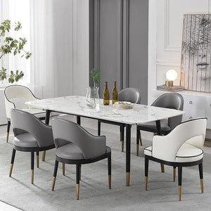 Malvern Modern Dining Table – White Sintered Stone Top with Black Painted Steel Legs, Contemporary Dining Table for 4–6 Seater Homes, Easy Assembly Kitchen & Dining Room Table - Sleek Furniture