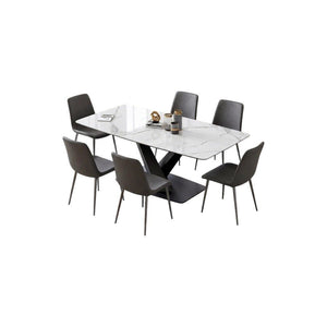 Malvern Modern Dining Table – White Sintered Stone Top with Black Painted Steel Legs, Contemporary Dining Table for 4–6 Seater Homes, Easy Assembly Kitchen & Dining Room Table - Sleek Furniture