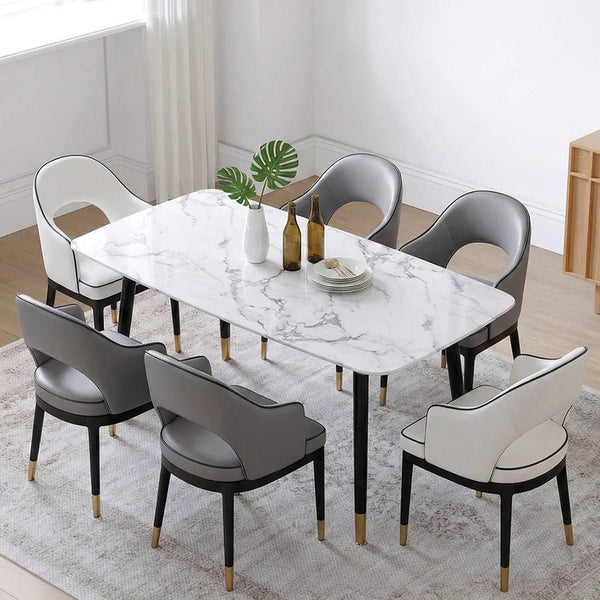 Malvern Modern Dining Table – White Sintered Stone Top with Black Painted Steel Legs, Contemporary Dining Table for 4–6 Seater Homes, Easy Assembly Kitchen & Dining Room Table - Sleek Furniture
