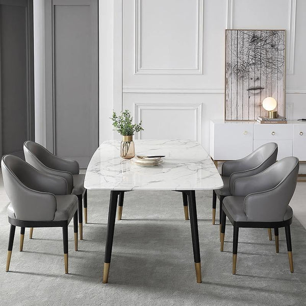 Malvern Modern Dining Table – White Sintered Stone Top with Black Painted Steel Legs, Contemporary Dining Table for 4–6 Seater Homes, Easy Assembly Kitchen & Dining Room Table - Sleek Furniture