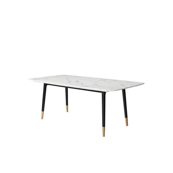 Malvern Modern Dining Table – White Sintered Stone Top with Black Painted Steel Legs, Contemporary Dining Table for 4–6 Seater Homes, Easy Assembly Kitchen & Dining Room Table - Sleek Furniture