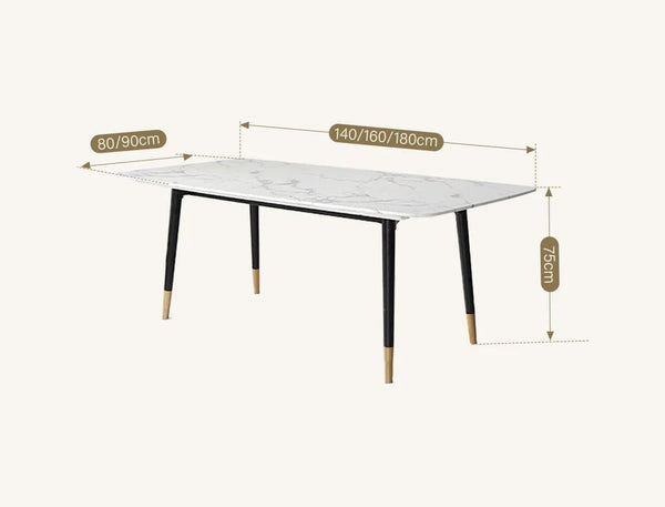 Malvern Modern Dining Table – White Sintered Stone Top with Black Painted Steel Legs, Contemporary Dining Table for 4–6 Seater Homes, Easy Assembly Kitchen & Dining Room Table - Sleek Furniture