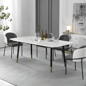 Malvern Modern Dining Table – White Sintered Stone Top with Black Painted Steel Legs, Contemporary Dining Table for 4–6 Seater Homes, Easy Assembly Kitchen & Dining Room Table - Sleek Furniture