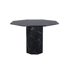 Marbs Round Dining Table | Black Marble Patterned MDF & Smoke Glass