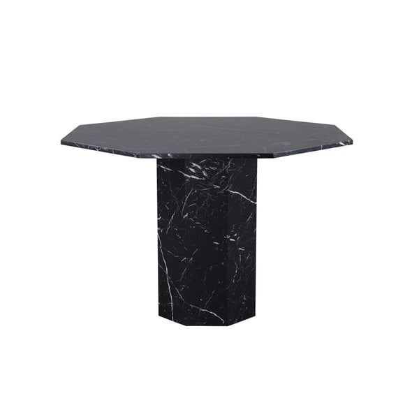 Marbs Round Dining Table | Black Marble Patterned MDF & Smoke Glass