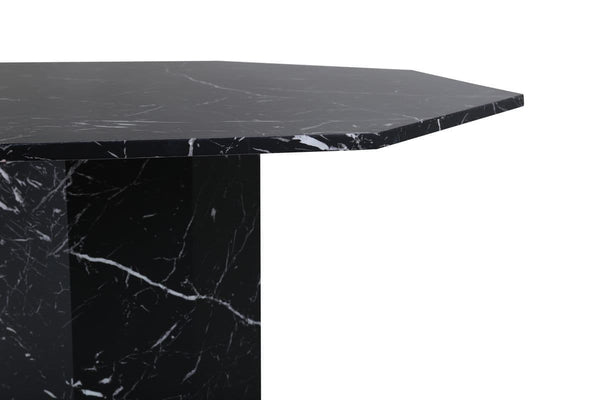 Marbs Round Dining Table | Black Marble Patterned MDF & Smoke Glass