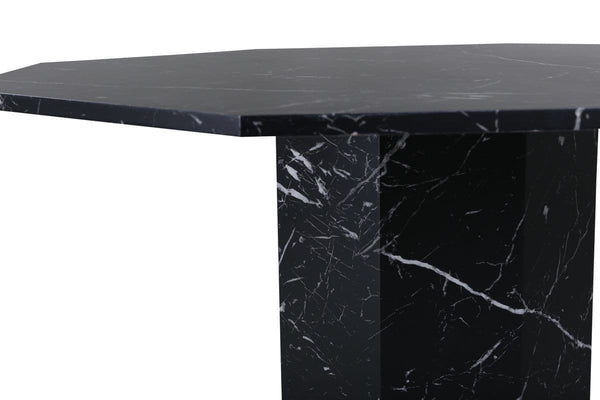 Marbs Round Dining Table | Black Marble Patterned MDF & Smoke Glass