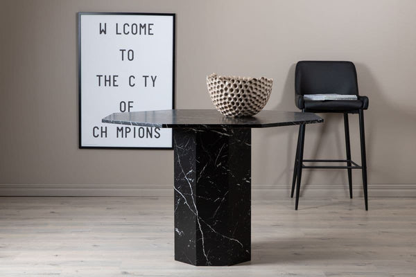 Marbs Round Dining Table | Black Marble Patterned MDF & Smoke Glass
