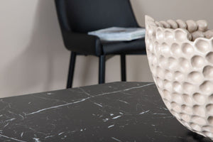 Marbs Round Dining Table | Black Marble Patterned MDF & Smoke Glass