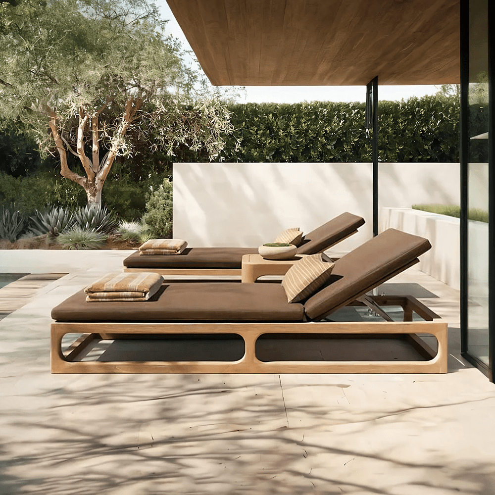 Marina Reclining Outdoor Sun Lounger Daybed, Adjustable Garden Sun Lounger with Waterproof Cushion, Rattan/Teak/Aluminium Patio Day Bed Single for Garden, Poolside & Terrace - Sleek Furniture