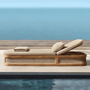 Marina Reclining Outdoor Sun Lounger Daybed, Adjustable Garden Sun Lounger with Waterproof Cushion, Rattan/Teak/Aluminium Patio Day Bed Single for Garden, Poolside & Terrace - Sleek Furniture