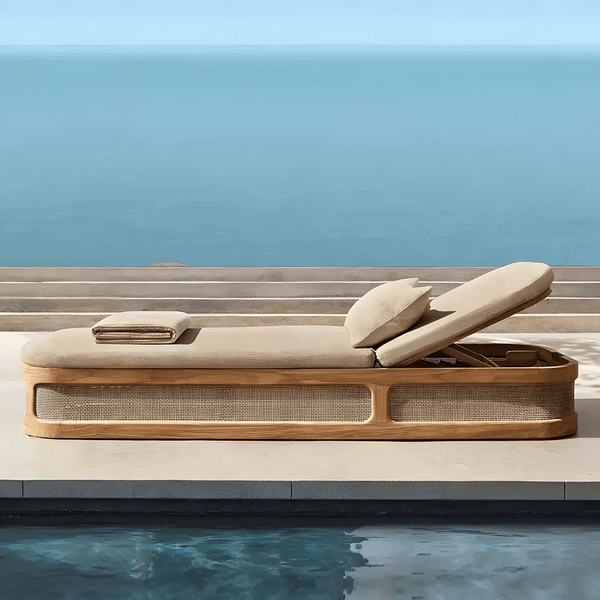 Marina Reclining Outdoor Sun Lounger Daybed, Adjustable Garden Sun Lounger with Waterproof Cushion, Rattan/Teak/Aluminium Patio Day Bed Single for Garden, Poolside & Terrace - Sleek Furniture