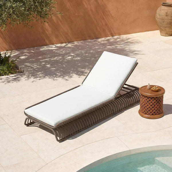 Marina Reclining Outdoor Sun Lounger Daybed, Adjustable Garden Sun Lounger with Waterproof Cushion, Rattan/Teak/Aluminium Patio Day Bed Single for Garden, Poolside & Terrace - Sleek Furniture