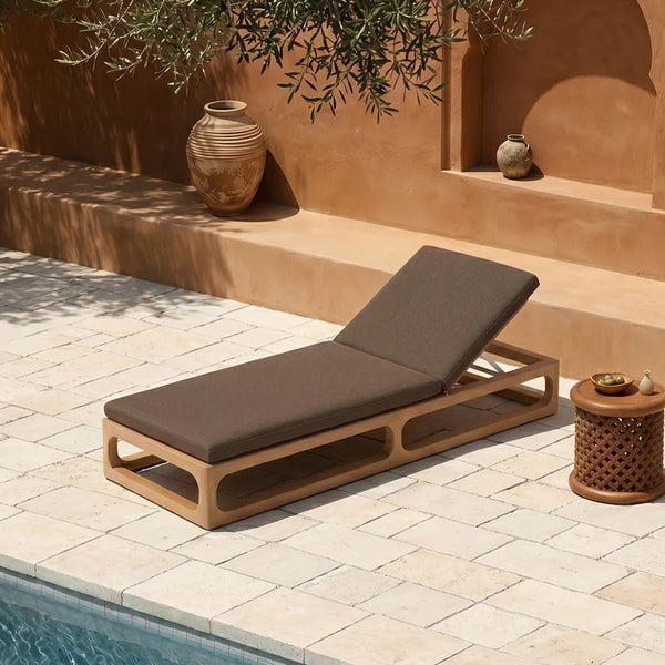 Marina Reclining Outdoor Sun Lounger Daybed, Adjustable Garden Sun Lounger with Waterproof Cushion, Rattan/Teak/Aluminium Patio Day Bed Single for Garden, Poolside & Terrace - Sleek Furniture