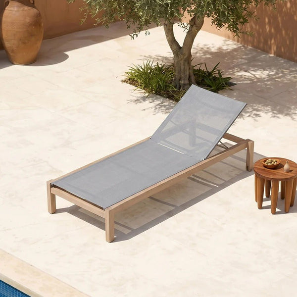 Marina Reclining Outdoor Sun Lounger Daybed, Adjustable Garden Sun Lounger with Waterproof Cushion, Rattan/Teak/Aluminium Patio Day Bed Single for Garden, Poolside & Terrace - Sleek Furniture