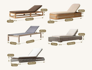 Marina Reclining Outdoor Sun Lounger Daybed, Adjustable Garden Sun Lounger with Waterproof Cushion, Rattan/Teak/Aluminium Patio Day Bed Single for Garden, Poolside & Terrace - Sleek Furniture