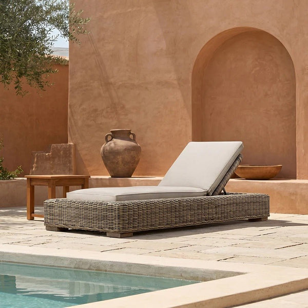 Marina Reclining Outdoor Sun Lounger Daybed, Adjustable Garden Sun Lounger with Waterproof Cushion, Rattan/Teak/Aluminium Patio Day Bed Single for Garden, Poolside & Terrace - Sleek Furniture