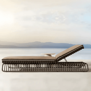 Marina Reclining Outdoor Sun Lounger Daybed, Adjustable Garden Sun Lounger with Waterproof Cushion, Rattan/Teak/Aluminium Patio Day Bed Single for Garden, Poolside & Terrace - Sleek Furniture