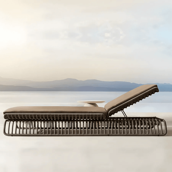 Marina Reclining Outdoor Sun Lounger Daybed, Adjustable Garden Sun Lounger with Waterproof Cushion, Rattan/Teak/Aluminium Patio Day Bed Single for Garden, Poolside & Terrace - Sleek Furniture