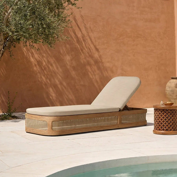 Marina Reclining Outdoor Sun Lounger Daybed, Adjustable Garden Sun Lounger with Waterproof Cushion, Rattan/Teak/Aluminium Patio Day Bed Single for Garden, Poolside & Terrace - Sleek Furniture