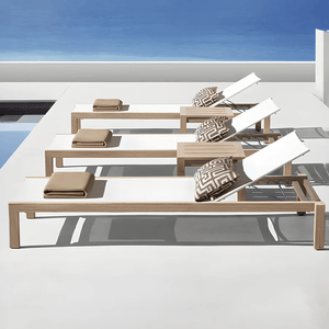 Marina Reclining Outdoor Sun Lounger Daybed, Adjustable Garden Sun Lounger with Waterproof Cushion, Rattan/Teak/Aluminium Patio Day Bed Single for Garden, Poolside & Terrace - Sleek Furniture