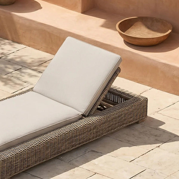 Marina Reclining Outdoor Sun Lounger Daybed, Adjustable Garden Sun Lounger with Waterproof Cushion, Rattan/Teak/Aluminium Patio Day Bed Single for Garden, Poolside & Terrace - Sleek Furniture