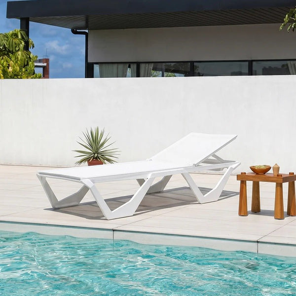 Marlin Sun Lounger Outdoor Daybed, Aluminium Garden Lounger with Mesh Fabric, Modern Patio Sunbed Chair, No Assembly, Poolside Reclining Lounger - Sleek Furniture