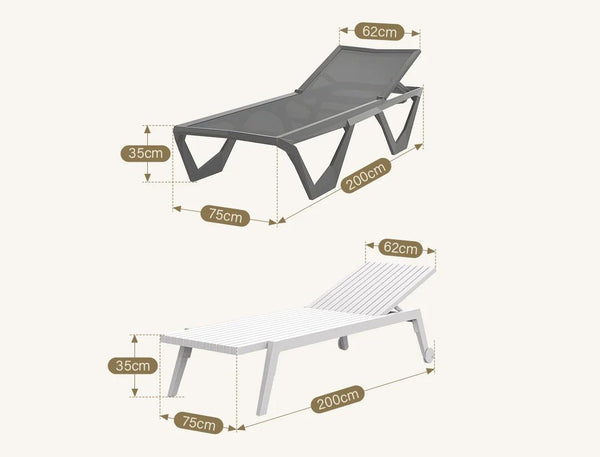 Marlin Sun Lounger Outdoor Daybed, Aluminium Garden Lounger with Mesh Fabric, Modern Patio Sunbed Chair, No Assembly, Poolside Reclining Lounger - Sleek Furniture