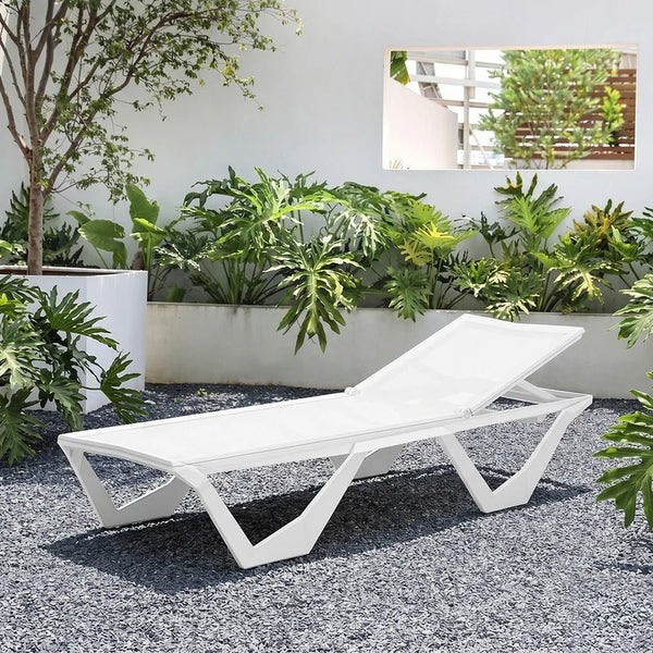 Marlin Sun Lounger Outdoor Daybed, Aluminium Garden Lounger with Mesh Fabric, Modern Patio Sunbed Chair, No Assembly, Poolside Reclining Lounger - Sleek Furniture