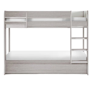 Mars Grey Oak Wooden Bunk Bed with Pull-Out Trundle & Storage Shelving - Sleek Furniture