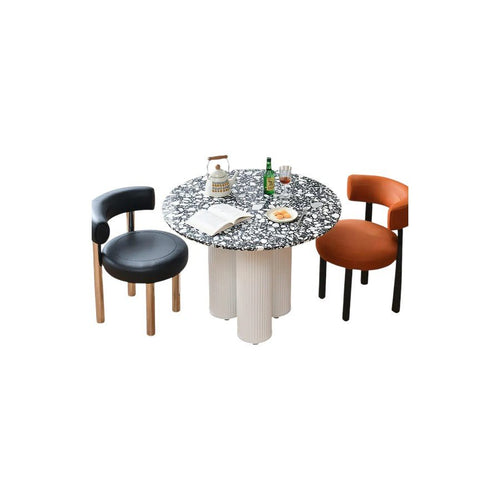 Martinez Small Round Dining Table – Modern Marble Top & Wood Base Round Dining Table (80cm / 90cm / 100cm), Compact Dining Table for 4 – Contemporary Kitchen & Dining Room Furniture - Sleek Furniture