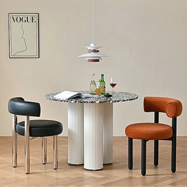 Martinez Small Round Dining Table – Modern Marble Top & Wood Base Round Dining Table (80cm / 90cm / 100cm), Compact Dining Table for 4 – Contemporary Kitchen & Dining Room Furniture - Sleek Furniture