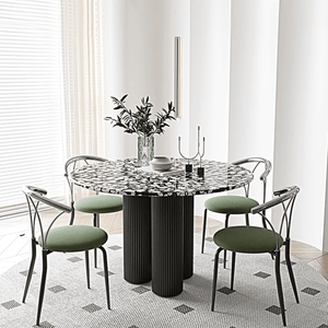 Martinez Small Round Dining Table – Modern Marble Top & Wood Base Round Dining Table (80cm / 90cm / 100cm), Compact Dining Table for 4 – Contemporary Kitchen & Dining Room Furniture - Sleek Furniture