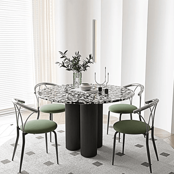 Martinez Small Round Dining Table – Modern Marble Top & Wood Base Round Dining Table (80cm / 90cm / 100cm), Compact Dining Table for 4 – Contemporary Kitchen & Dining Room Furniture - Sleek Furniture