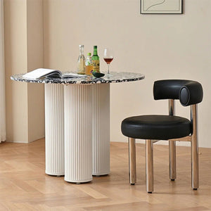 Martinez Small Round Dining Table – Modern Marble Top & Wood Base Round Dining Table (80cm / 90cm / 100cm), Compact Dining Table for 4 – Contemporary Kitchen & Dining Room Furniture - Sleek Furniture