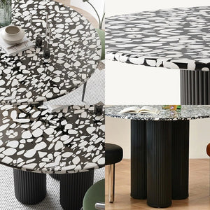 Martinez Small Round Dining Table – Modern Marble Top & Wood Base Round Dining Table (80cm / 90cm / 100cm), Compact Dining Table for 4 – Contemporary Kitchen & Dining Room Furniture - Sleek Furniture