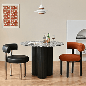 Martinez Small Round Dining Table – Modern Marble Top & Wood Base Round Dining Table (80cm / 90cm / 100cm), Compact Dining Table for 4 – Contemporary Kitchen & Dining Room Furniture - Sleek Furniture