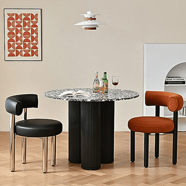 Martinez Small Round Dining Table – Modern Marble Top & Wood Base Round Dining Table (80cm / 90cm / 100cm), Compact Dining Table for 4 – Contemporary Kitchen & Dining Room Furniture - Sleek Furniture